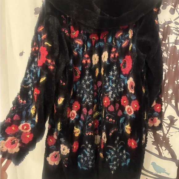 Johnny Was Black Teddy Jacket with Multicolor Floral Embroidery PRICE IS FIRM - Picture 2 of 8